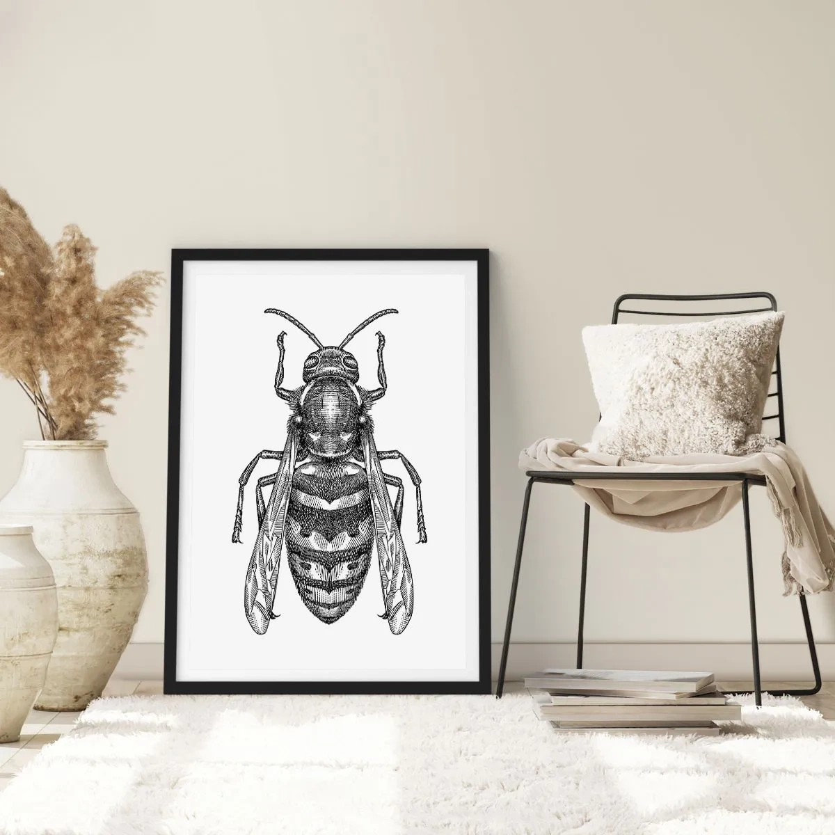 Affisch i svart ram - Detaljerad illustration av en geting - 50x70cm - Från insektplaneten  - Modern väggdekoration för vardagsrum och sovrum ARTTOR