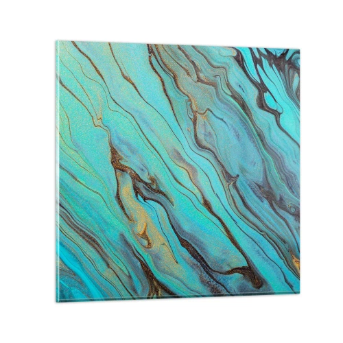 Glastavla - Bild på glas - Turkost tidvatten - 50x50 cm