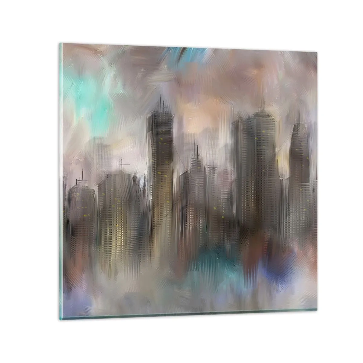 Glastavla - Bild på glas - Komposition av stål, sten och dimma - 30x30 cm
