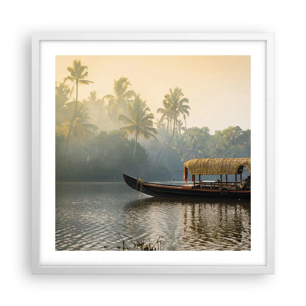 Affisch i vit ram - Hus på floden - 50x50 cm