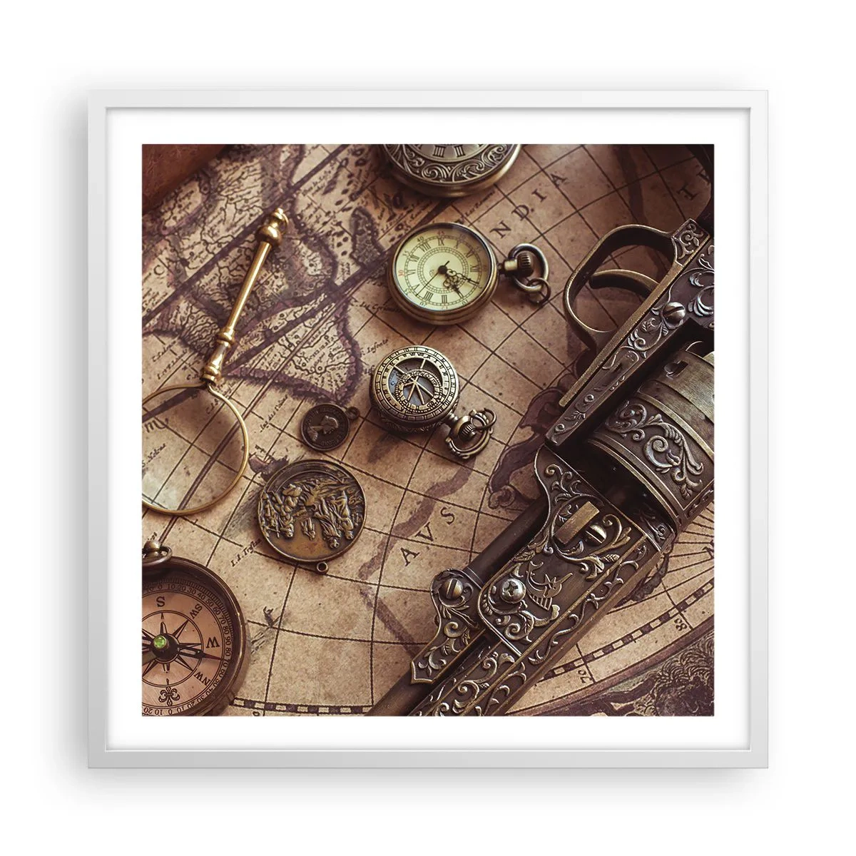 Affisch i vit ram - Äventyret kallar - 60x60 cm