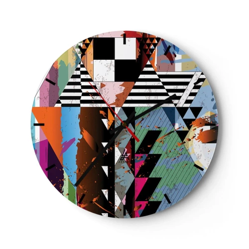 Väggklocka - Klocka på glas - Geometriskt och organiskt - 40x40 cm