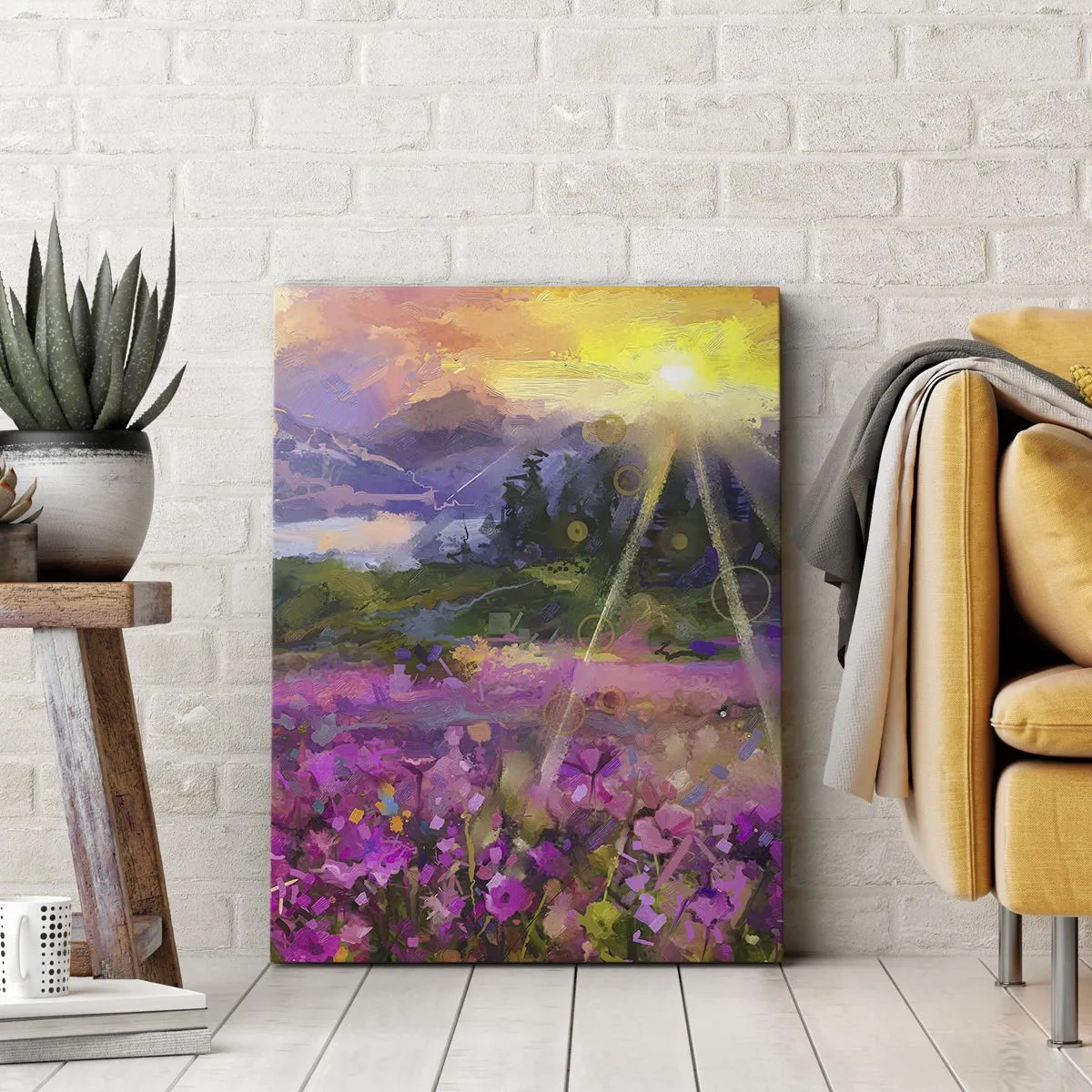 Canvastavla - Bild på duk - I dalen under solens beskydd - 65x120 cm