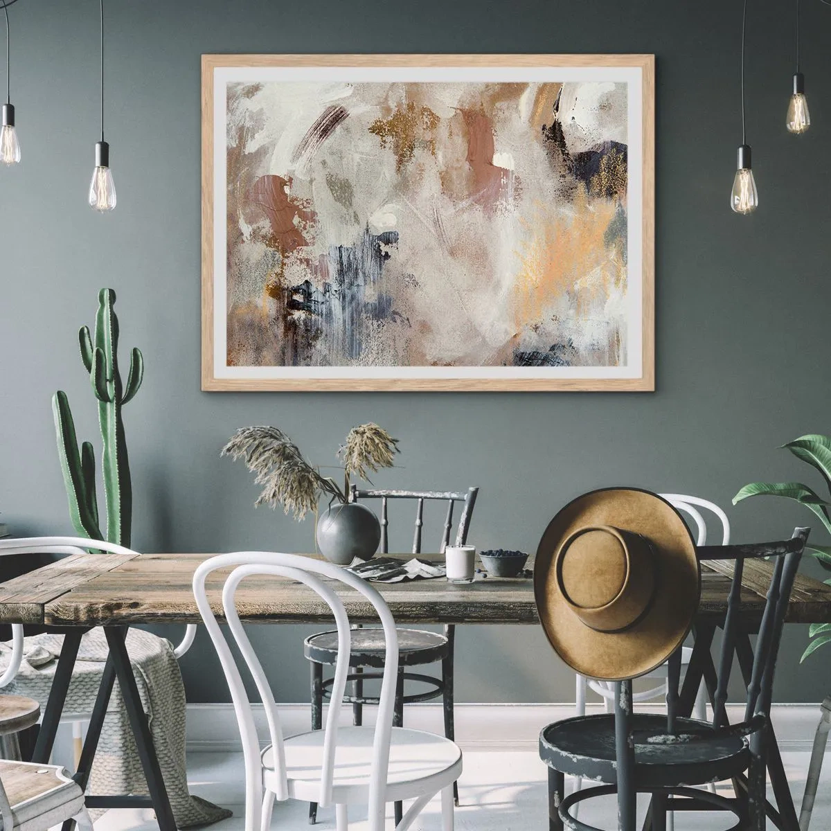 Affisch i ram av ljusek - Dimmig abstraktion - 91x61 cm