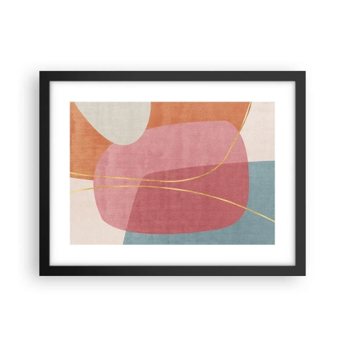 Affisch i svart ram - Pastellkomposition med guldtråd - 40x30 cm