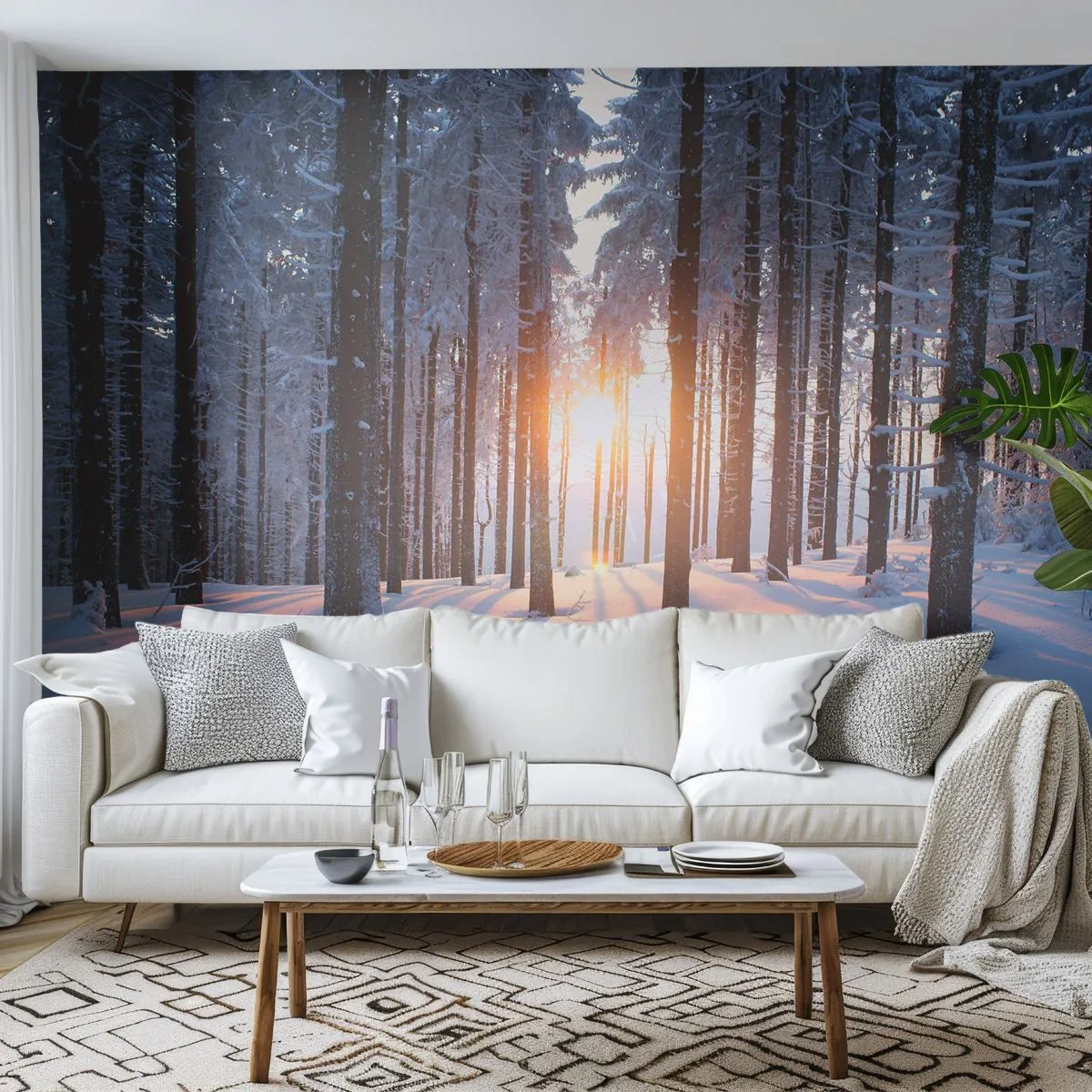 Självhäftande Fototapet Deluxe Sticker - Tydligt svart på vitt - Landskap, Skog, Snö - 250x175 cm