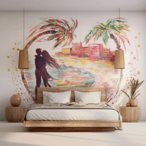 Fototapet Standard Eco - Romantiskt par på stranden i akvarellstil - 100x70cm - Romantisk sommarsemester - Modern väggdekoration för vardagsrum och sovrum ARTTOR