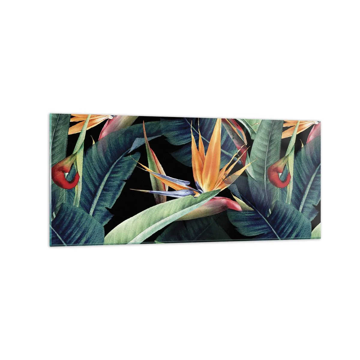 Glastavla - Bild på glas - Tropikens brinnande blommor - 120x50 cm