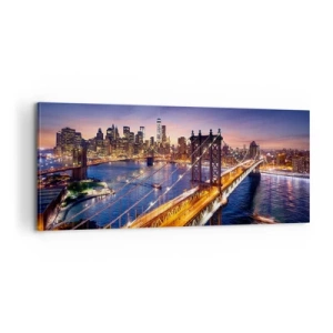 Canvastavla - Bild på duk - Över ljusbron till stadens hjärta - 100x40 cm