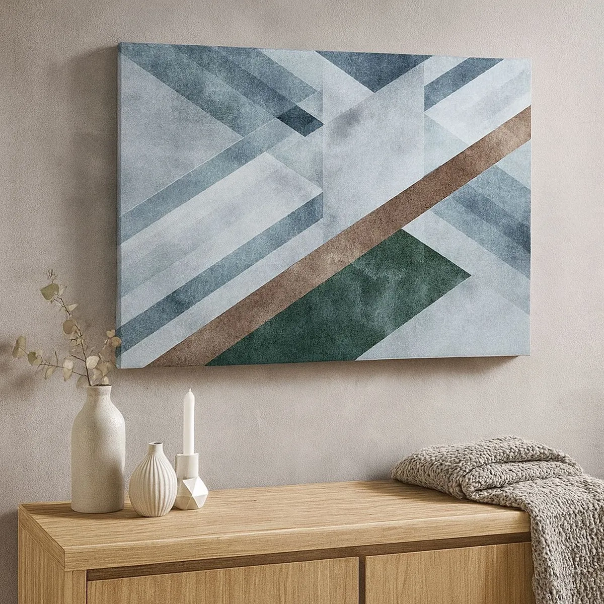 Canvastavla - Bild på duk - Geometriska former i svala nyanser av blått och brunt - 70x50cm - Sofistikerad elegans i geometri - Modern väggdekoration för vardagsrum och sovrum ARTTOR