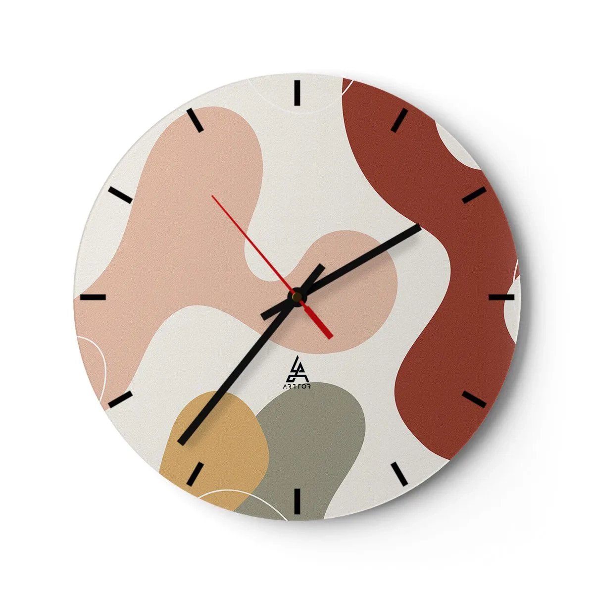 Väggklocka - Klocka på glas - En abstrakt komposition av organiska former och färger. - 30x30cm - Ornamental zig-zack? - Modern väggdekoration för vardagsrum, kök och sovrum ARTTOR