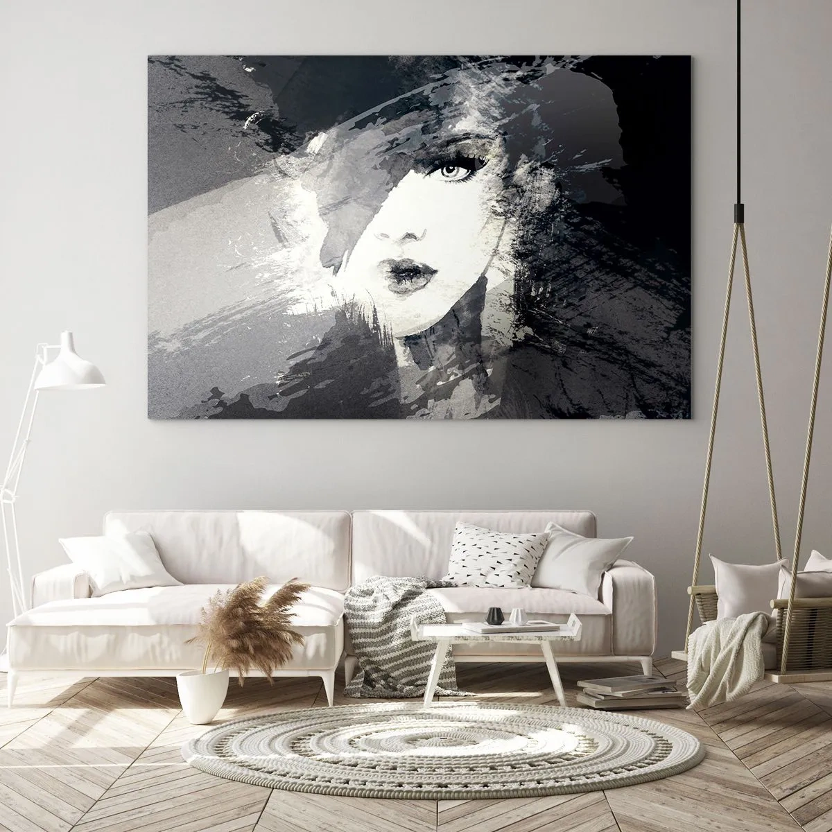 Glastavla - Bild på glas - Bakom grå voile - 120x80 cm