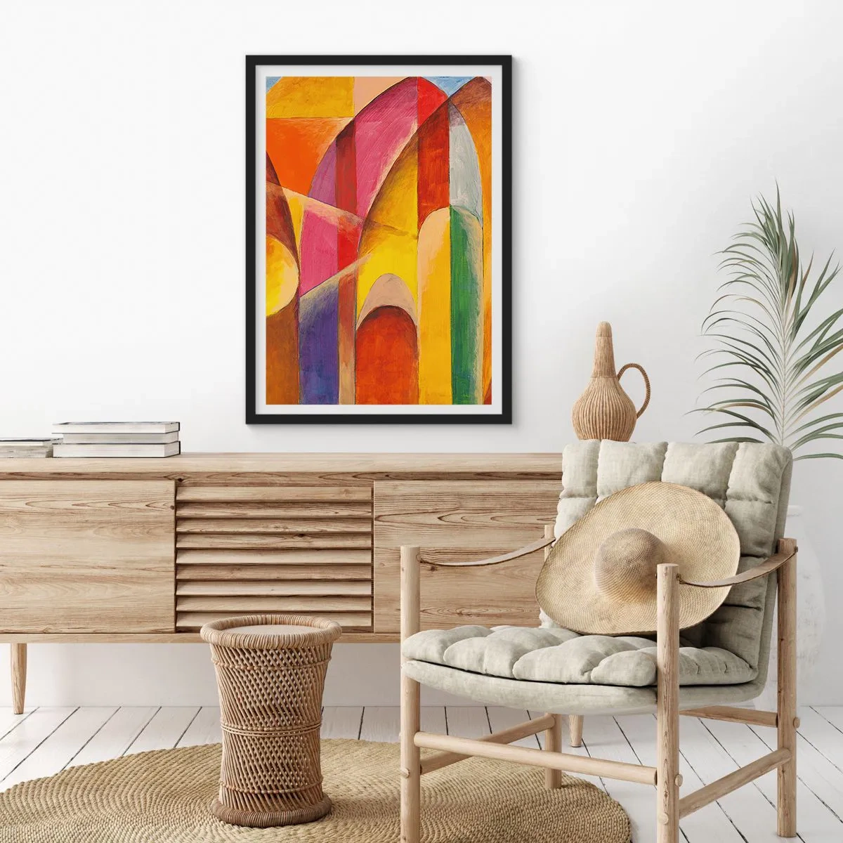 Affisch i svart ram - Färgglad abstraktion med geometriska former - 50x70cm - Solens domkyrka - Modern väggdekoration för vardagsrum och sovrum ARTTOR