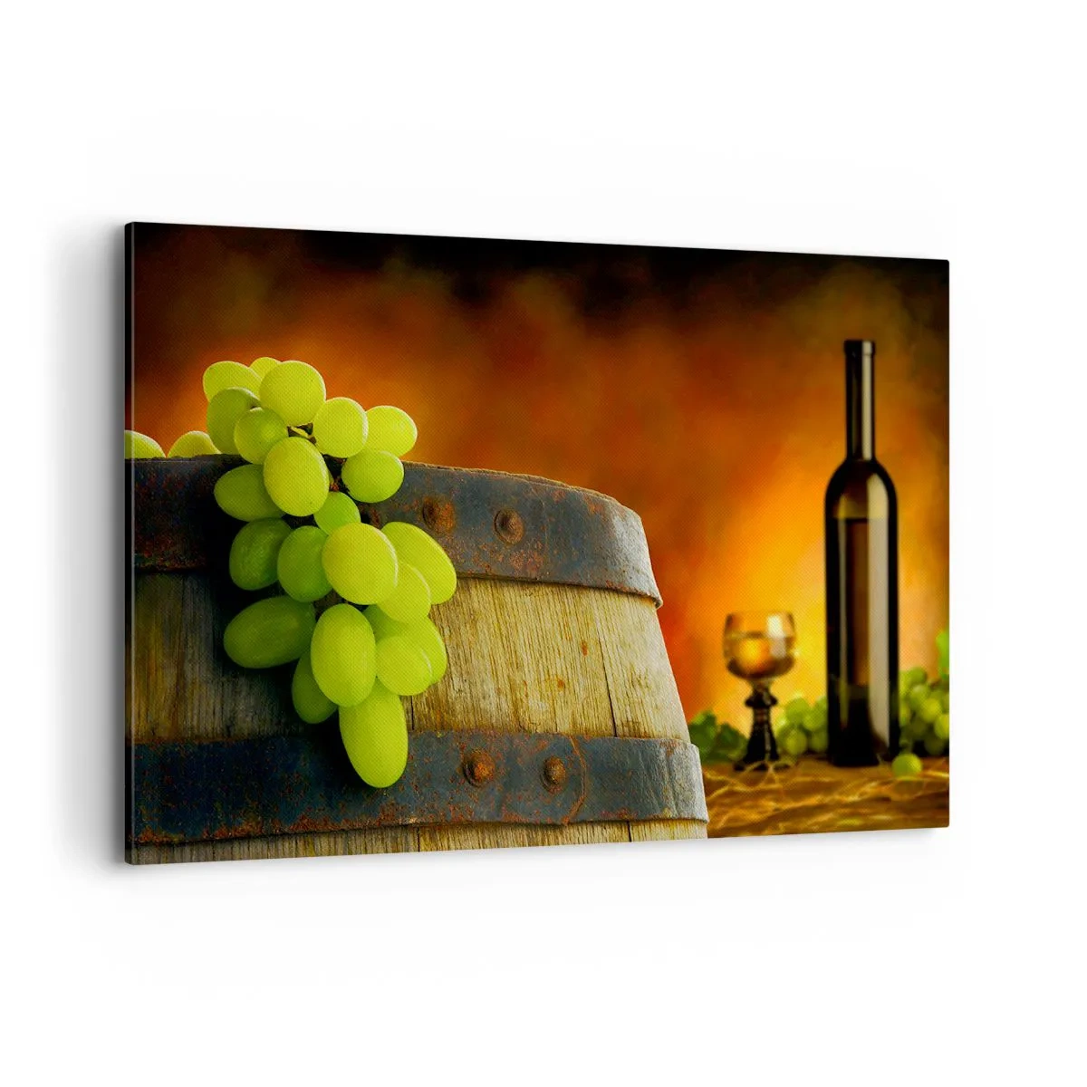Canvastavla - Bild på duk - Stilleben med vinflaska och vindruvor - 120x80 cm
