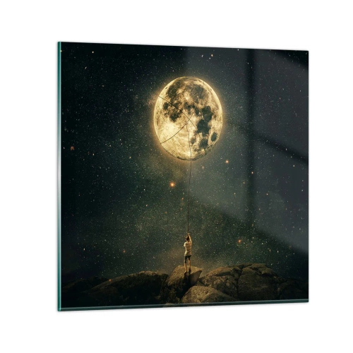 Glastavla - Bild på glas - En man som stal månen - 50x50 cm
