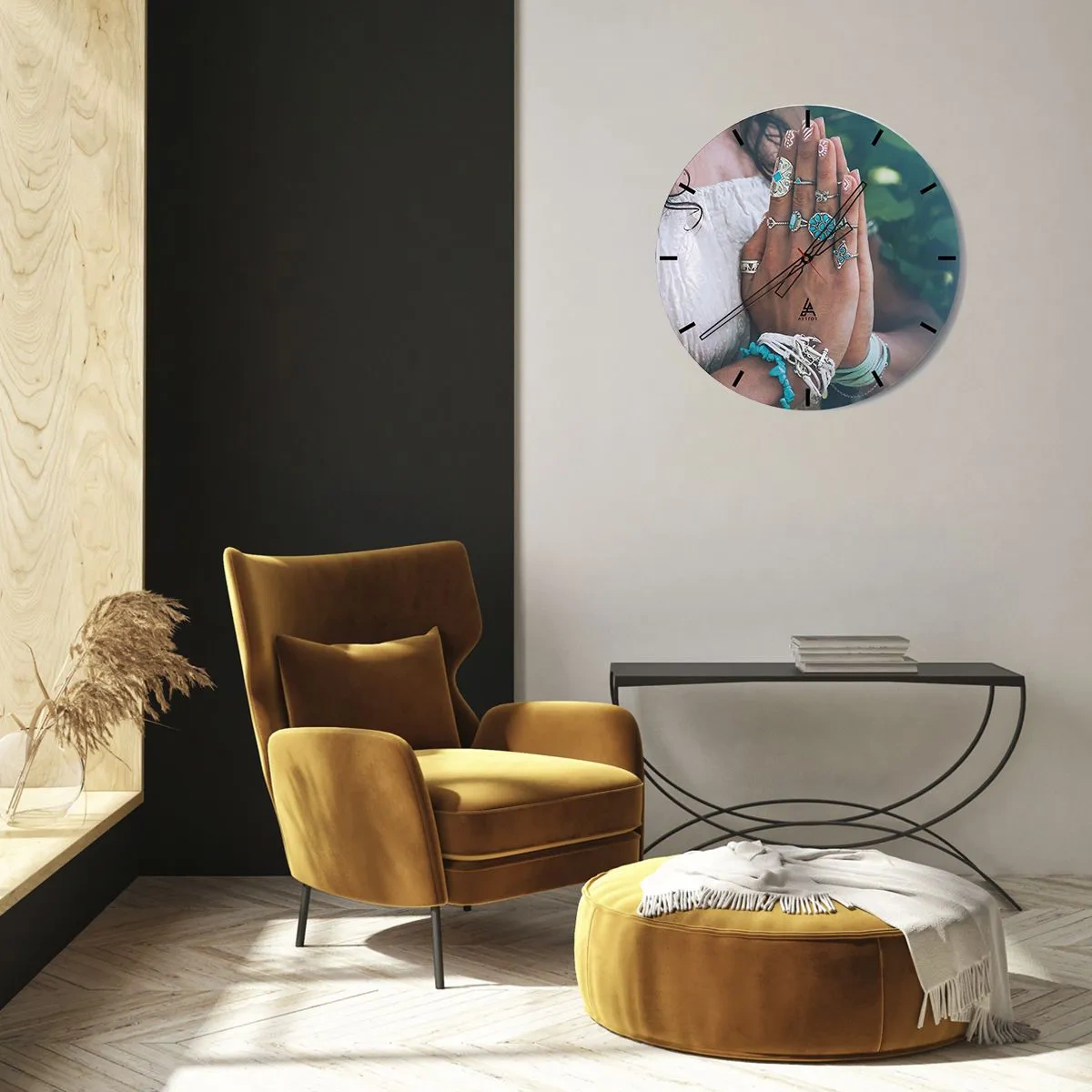 Väggklocka - Klocka på glas - Välkommen till existensens centrum - 40x40 cm