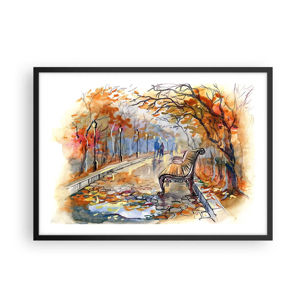 Affisch i svart ram - Vandra tillsammans mot hösten - 70x50 cm