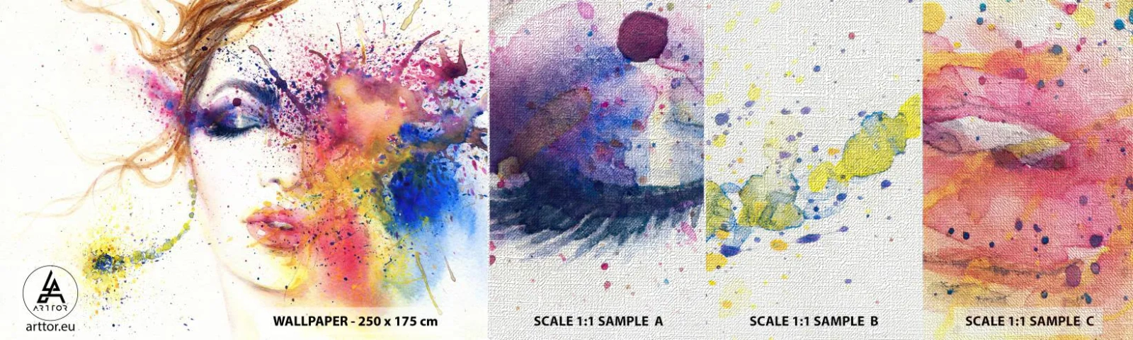 Provbit av fototapet Premium Canvas - Regnbågsyrsel - Abstraktion, Kvinnans ansikte, Porträtt av en kvinna - 100x30 cm