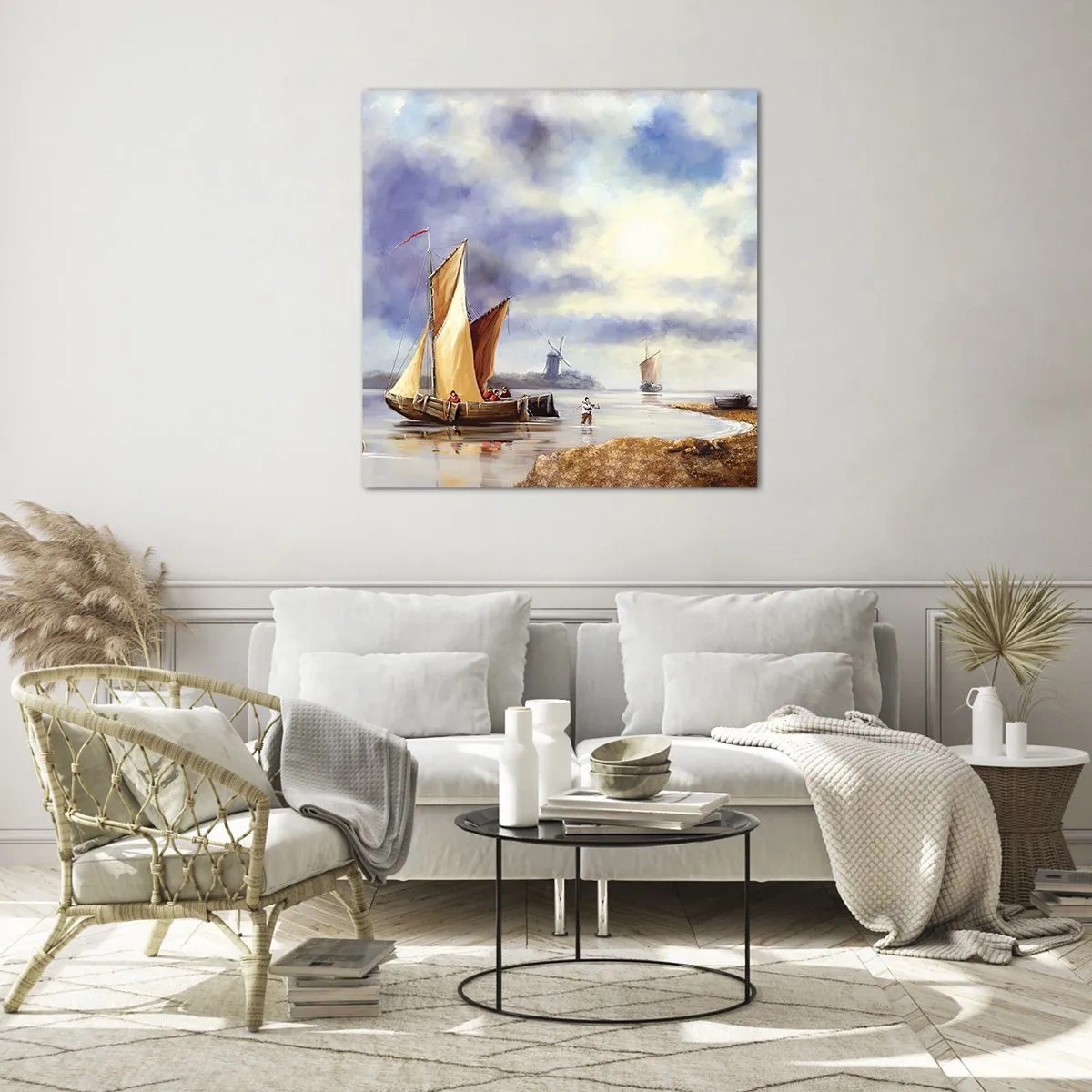 Glastavla - Bild på glas - Seglarnas hemkomst - 40x40 cm