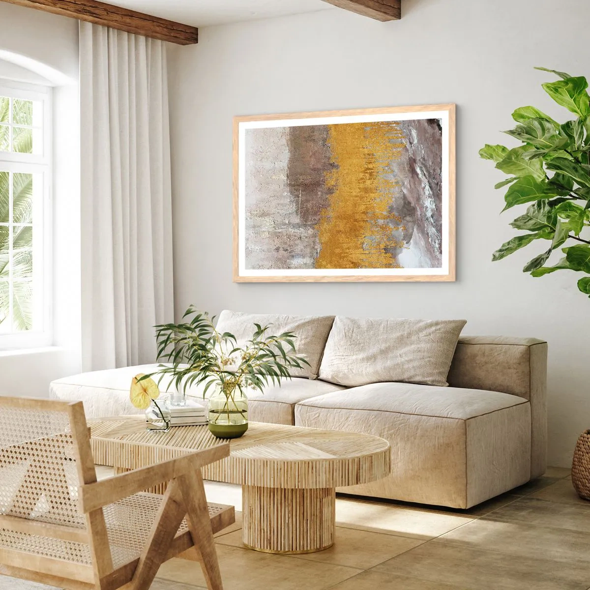 Affisch i ram av ljusek - En gyllene explosion - 50x40 cm