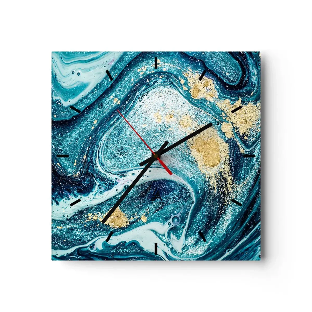 Väggklocka - Klocka på glas - Blå virvel - 30x30 cm