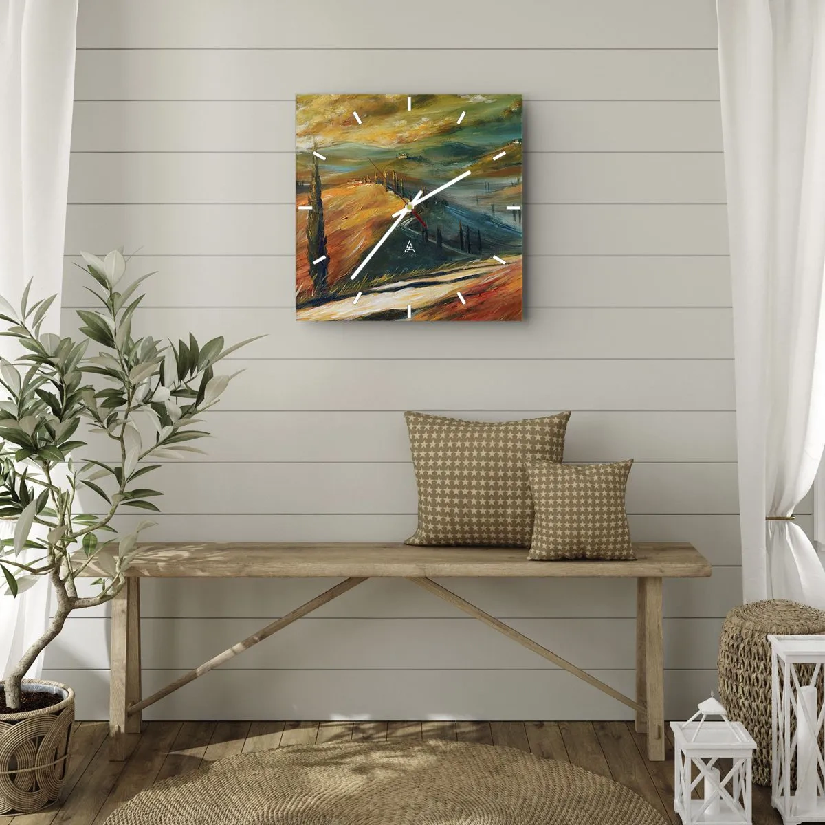 Väggklocka - Klocka på glas - Toskanskt landskap - 30x30 cm