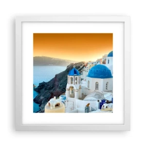 Affisch i vit ram - Santorini - inbäddat i berg - 30x30 cm