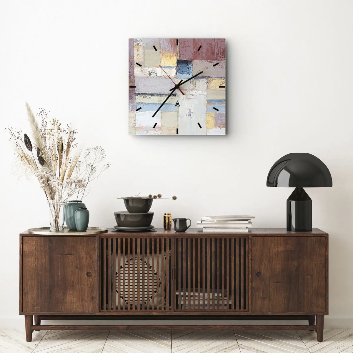 Väggklocka - Klocka på glas - Geometrins lugn - 30x30 cm