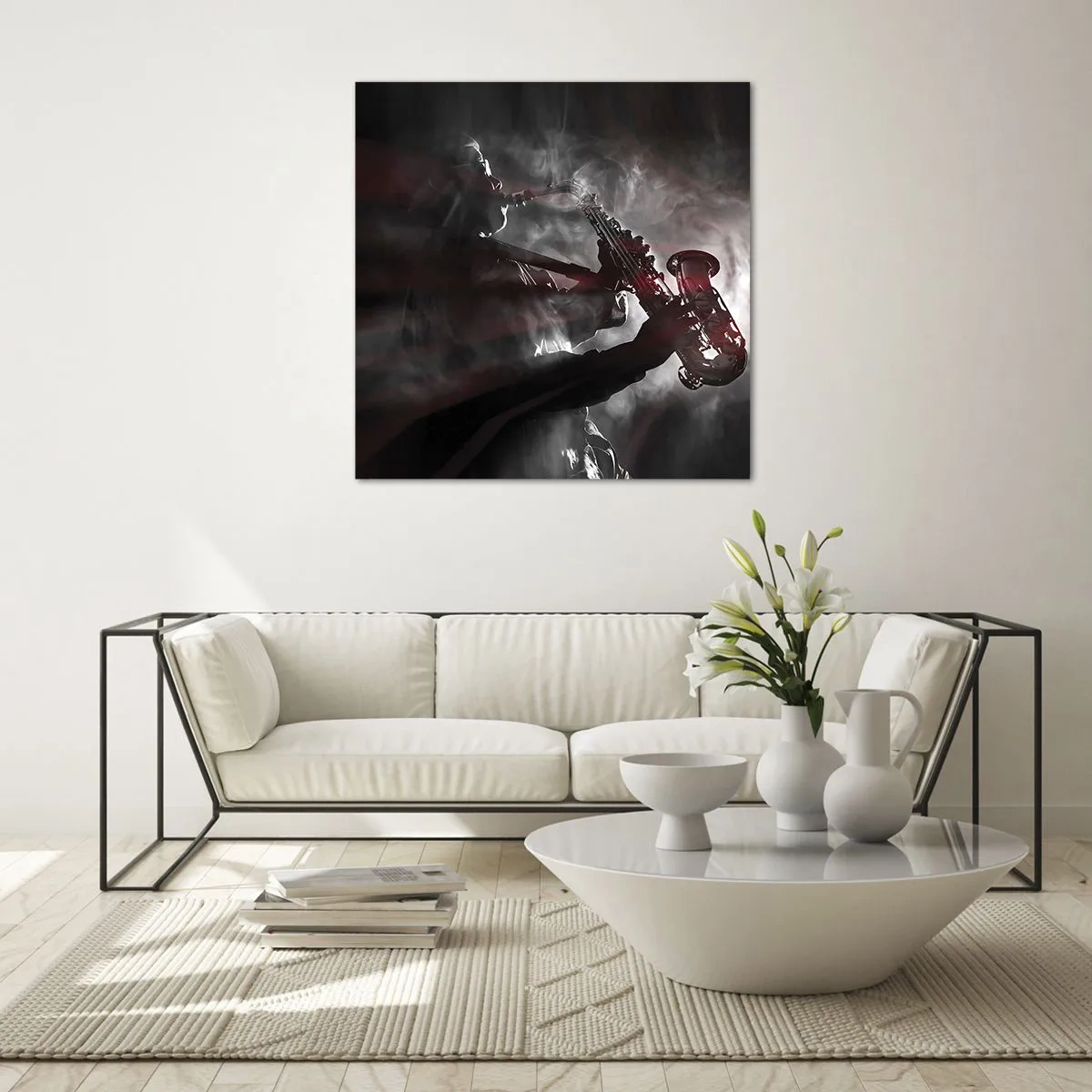 Glastavla - Bild på glas - I jazzens ångor - 50x50 cm