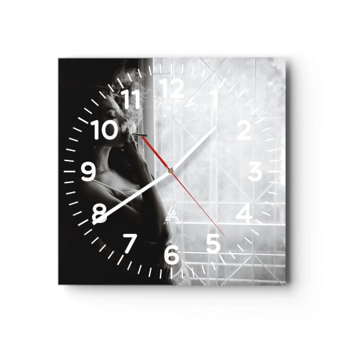 Väggklocka - Klocka på glas - Ett sensuellt ögonblick - 30x30 cm