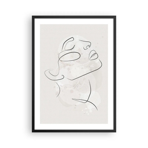 Affisch i svart ram - Minimalistiskt ansiktsporträtt i linjär stil - 50x70cm - Drömmens kontur - Modern väggdekoration för vardagsrum och sovrum ARTTOR