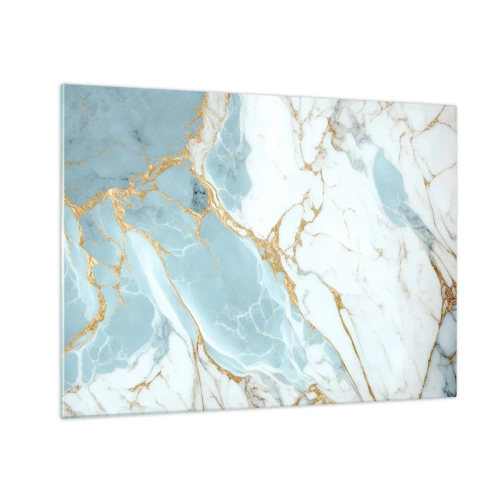 Glastavla - Bild på glas - Abstrakt marmor i nyanser av blått och guld - 70x50cm - Stenrikedom - Modern väggdekoration för vardagsrum och sovrum ARTTOR