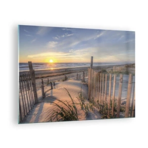 Glastavla - Bild på glas - Strand med sanddyner vid solnedgången - 70x50cm - Vindens sken och skugga - Modern väggdekoration för vardagsrum och sovrum ARTTOR