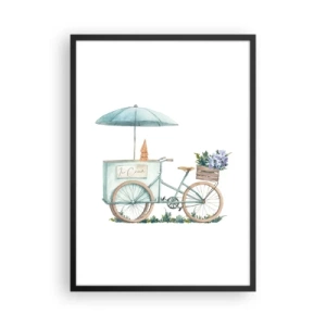 Affisch i svart ram - Akvarell illustration av en cykel med glass och blommor - 50x70cm - Sött minne av sommaren - Modern väggdekoration för vardagsrum och sovrum ARTTOR