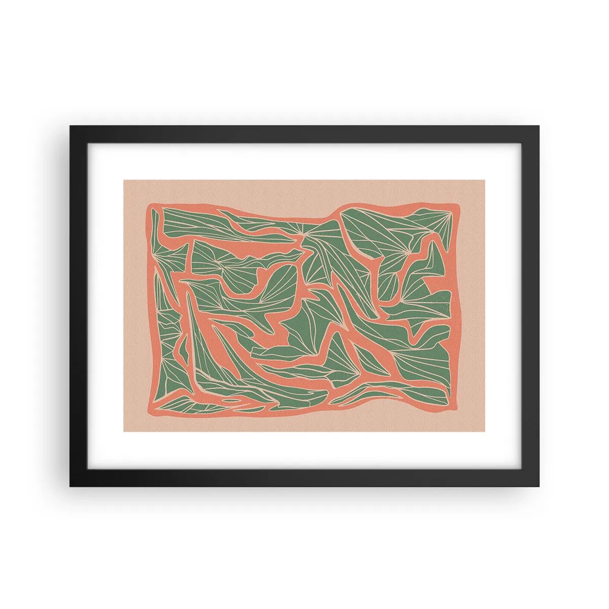Affisch i svart ram - En kamp mellan korall och grönt - 40x30 cm