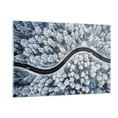 Glastavla - Bild på glas - Genom vinterskogen - 120x80 cm