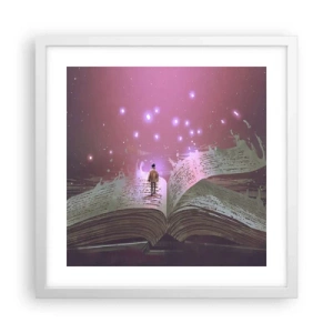 Affisch i vit ram - Inbjudan till en annan värld - läs! - 40x40 cm