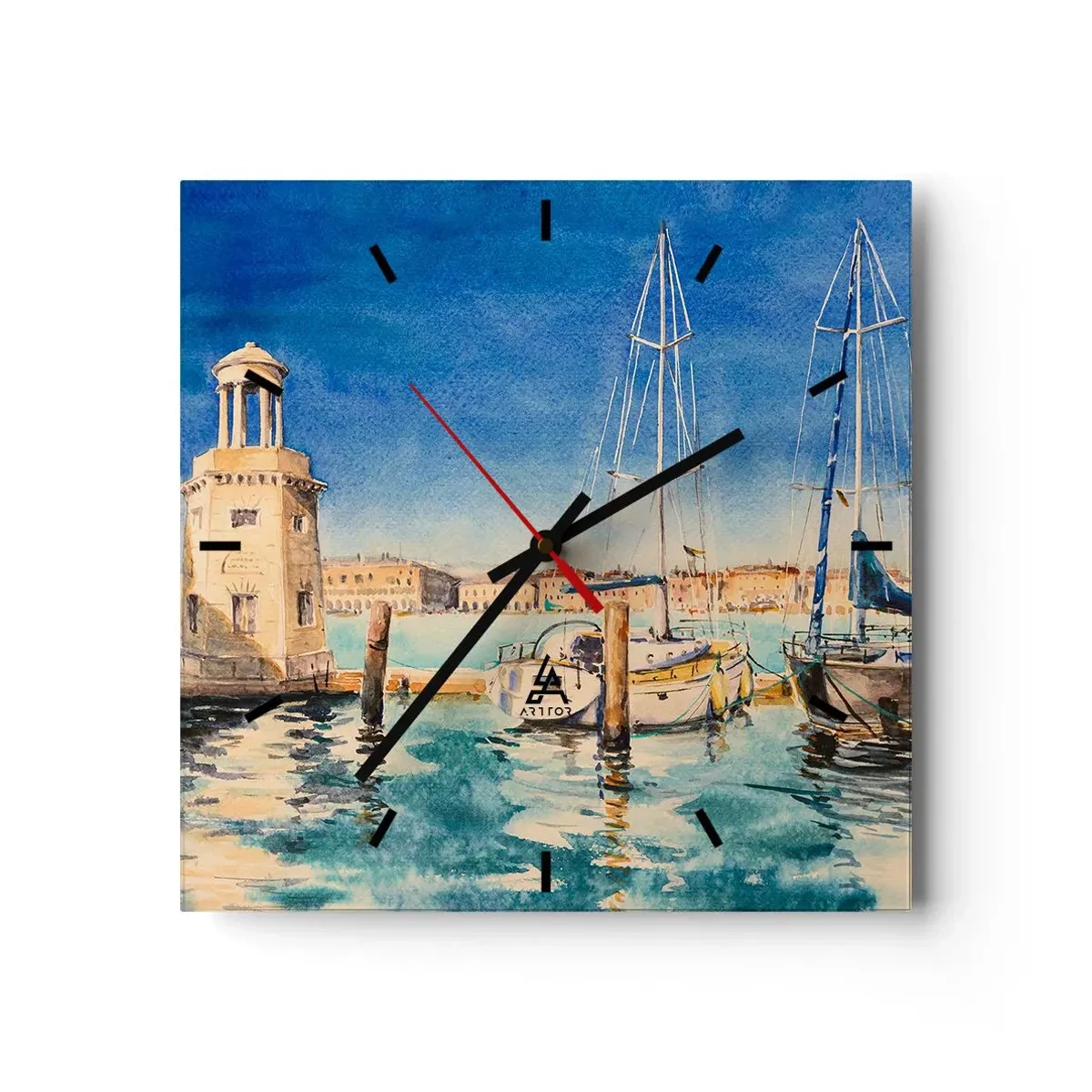 Väggklocka - Klocka på glas - Solig lagun - 30x30 cm