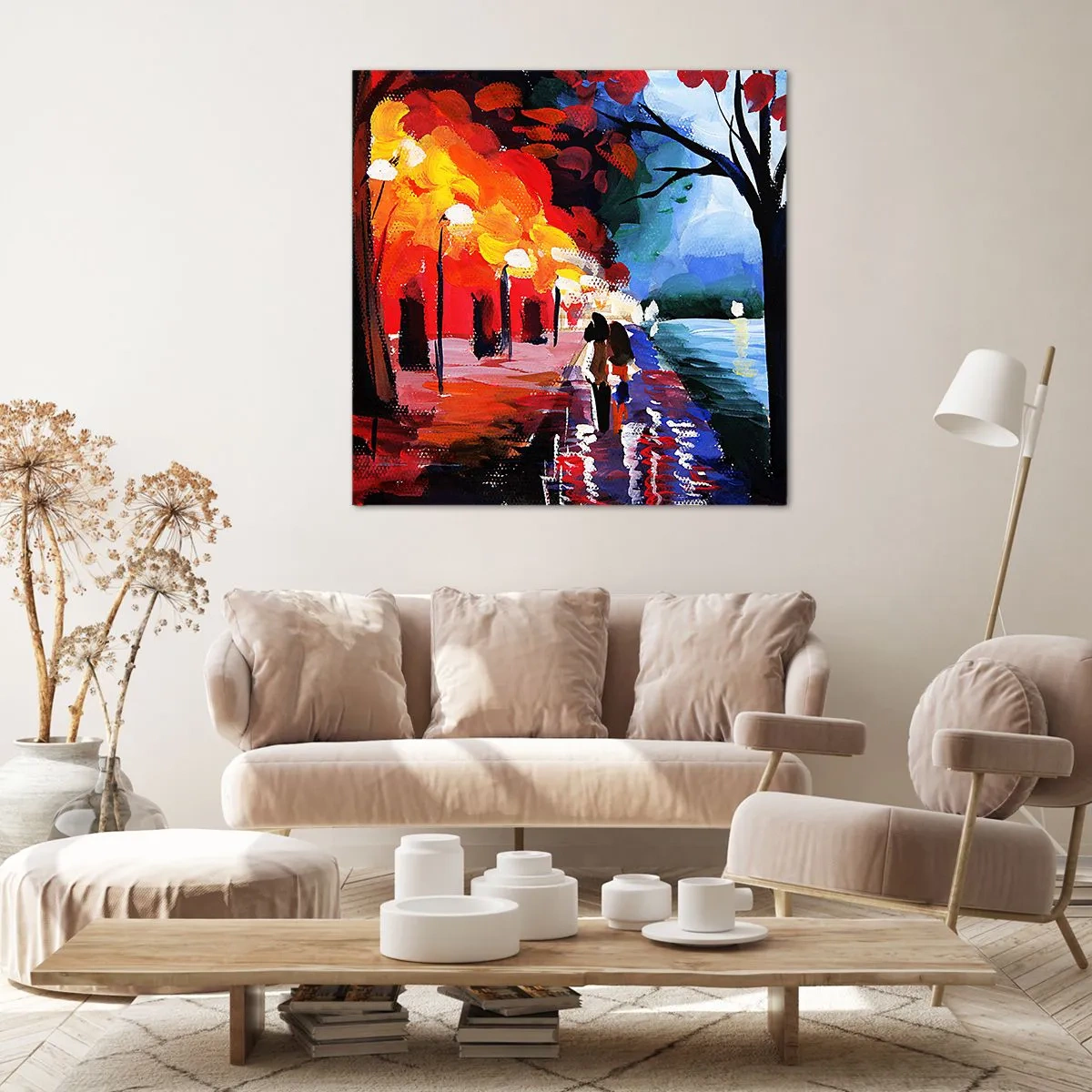 Canvastavla - Bild på duk - Brinnande höst i parken - 40x40 cm