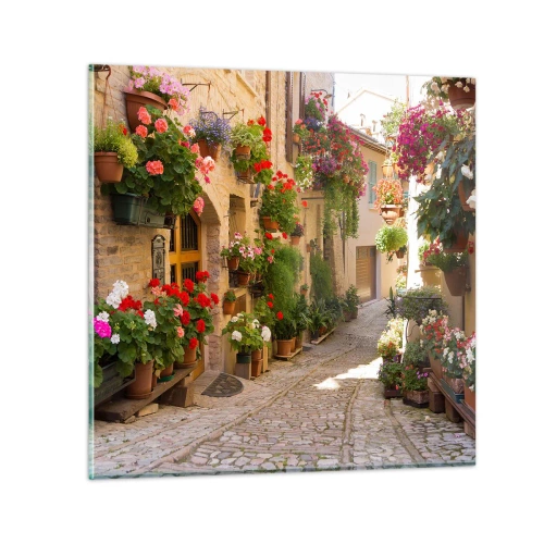 Glastavla - Bild på glas - I blommornas flod - 30x30 cm