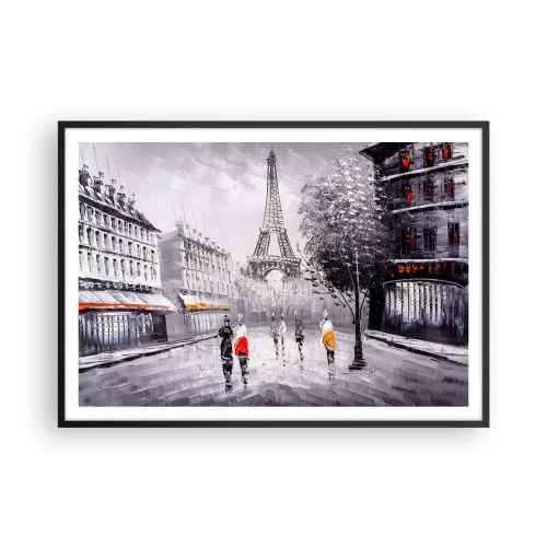 Affisch i svart ram - Promenad i Paris - 100x70 cm