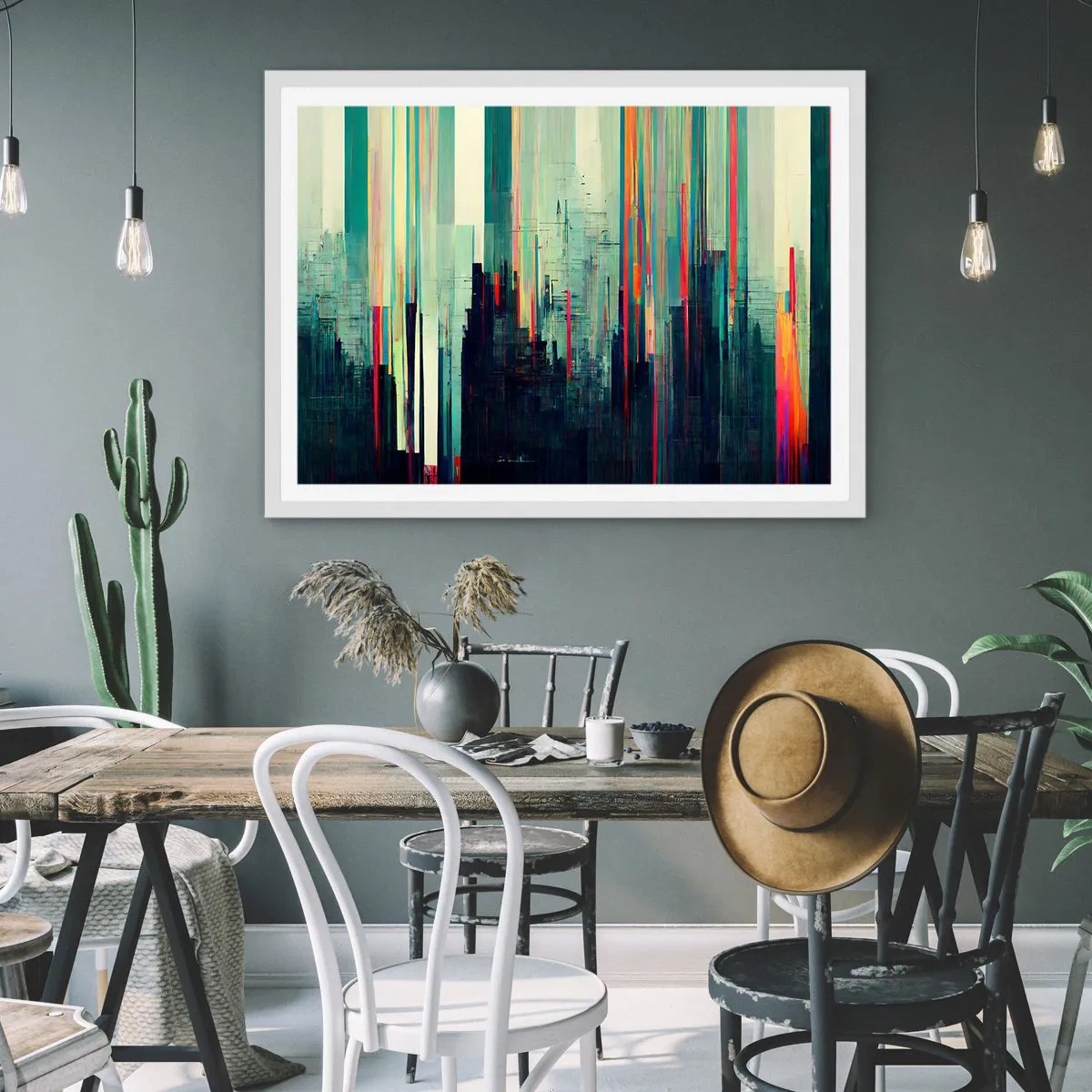 Affisch i vit ram - Futuristisk stad - 50x40 cm