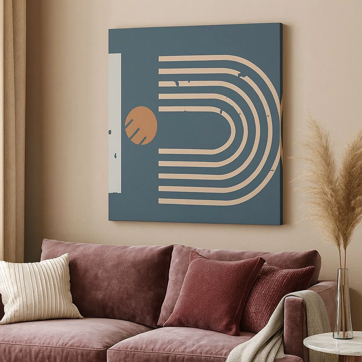 Canvastavla - Bild på duk - Geometri mot mörkblå bakgrund - 30x30 cm