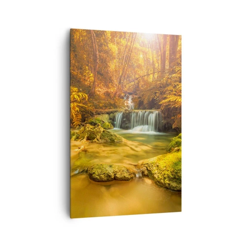 Canvastavla - Bild på duk - Skogkaskad i gult - 80x120 cm