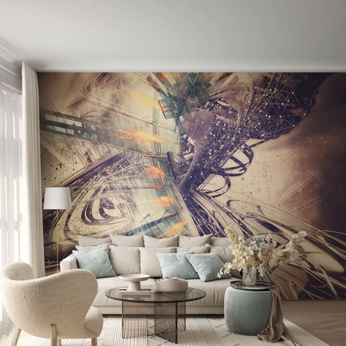 Fototapet Standard Eco - Abstrakt futuristisk komposition i beige nyanser - 100x70cm - Med hög fart - Modern väggdekoration för vardagsrum och sovrum ARTTOR