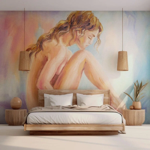 Fototapet Standard Eco - Konstnärligt porträtt av en kvinna i pastellfärger - 100x70cm - Kärlekens akt - Modern väggdekoration för vardagsrum och sovrum ARTTOR