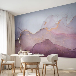 Fototapet Standard Eco - Abstrakt akvarellkomposition i nyanser av lila och guld - 100x70cm - Lila och violett vågor - Modern väggdekoration för vardagsrum och sovrum ARTTOR