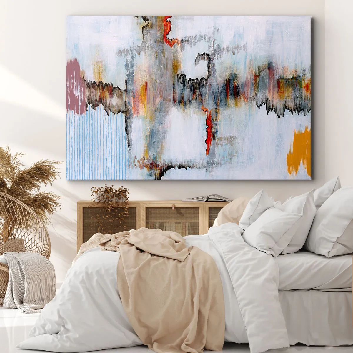 Canvastavla - Bild på duk - Abstrakt mönster med livfulla färger på en ljus bakgrund - 70x50cm - Med pinne på vatten - Modern väggdekoration för vardagsrum och sovrum ARTTOR