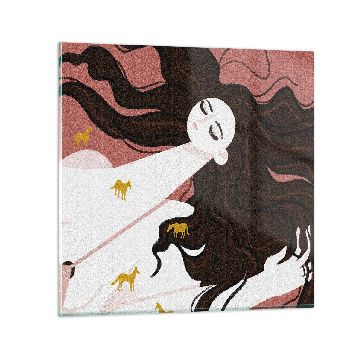 Glastavla - Bild på glas - Dröm om en gyllene häst - 40x40 cm