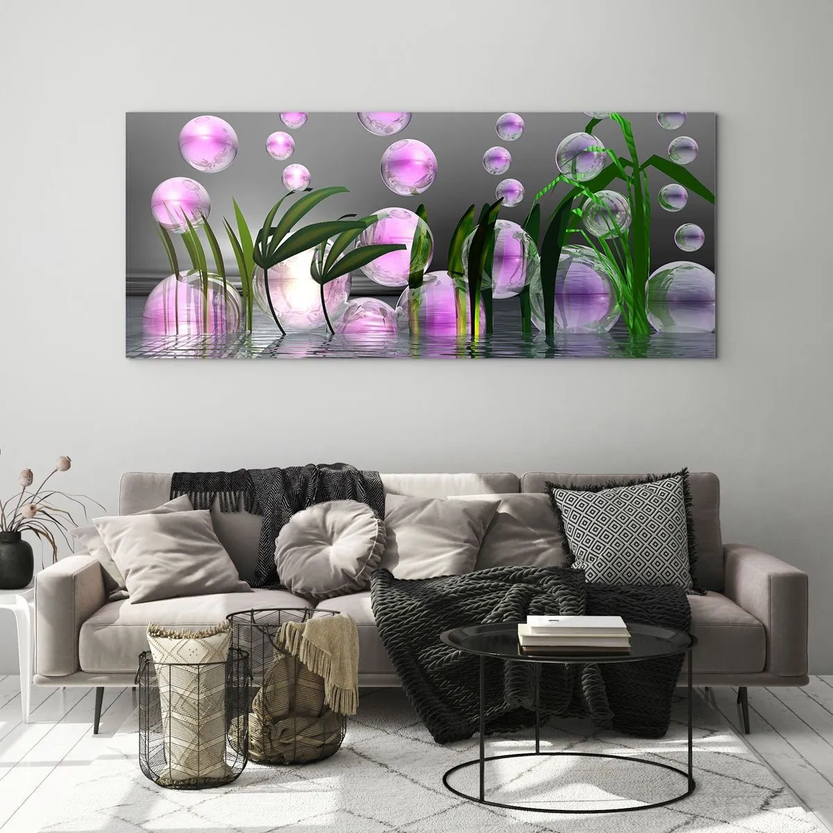Glastavla - Bild på glas - Tankeväckande komposition av lätthet och liv - 90x30 cm